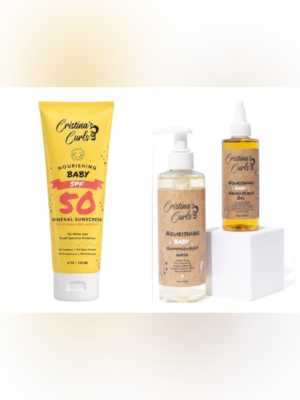 Cristina’s Curls Shampoo Body Wash Scalp Oil Mineral Sunscreen Baby Care Bundle
